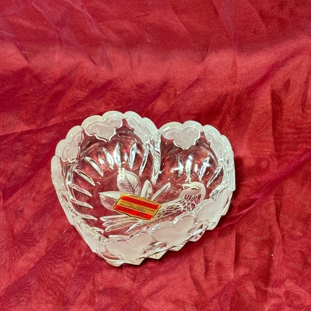 Vintage 24% Lead Crystal Heart Trinket Candy Dish Germany Valentine Hofbauer